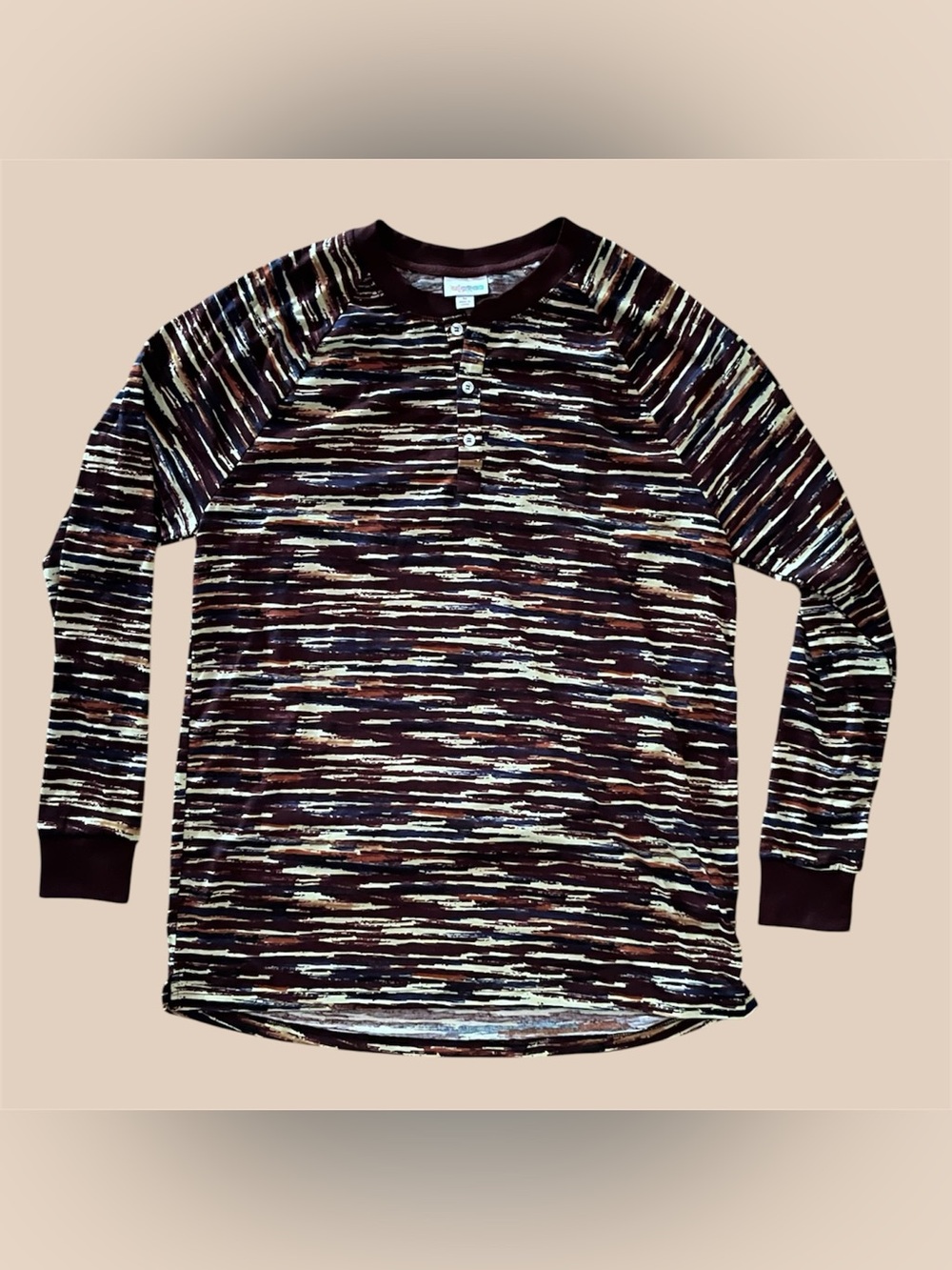 LuLaRoe Women’s Long-sleeve in Brown, Cream & multi Stripes